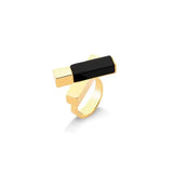 18k Gold Plated Ring with Black Obsidian