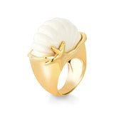 18k Gold Plated Ring with Beige Resin