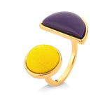 18k Gold Plated Ring with Yellow Quartz and Purple Resin