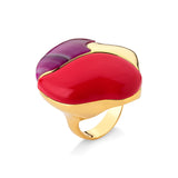 18k Gold Plated Ring with Pink Agate and Red Resin