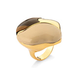 18k Gold Plated Ring with Tiger Eye and Off White Enamel