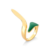 18k Gold Plated Ring with Green Enamel