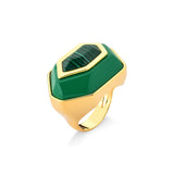 18k Gold Plated Ring with Malachite and Green Wood