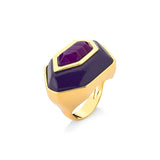 18k Gold Plated Ring with Purple Agate and Purple Wood