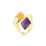 18k Gold Plated Ring with Amethyst and Citrine