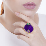 18k Gold Plated Ring with Purple Agate, Green Agate and Multicolor Crystal