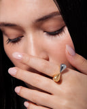 18k Gold Plated Ring with Metallic Gray Agate