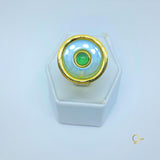 Golden Ring with Pearled Sky Blue Agate and Green Agate