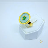 Golden Ring with Pearled Sky Blue Agate and Green Agate