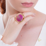 Gold Ring with Pink Agate