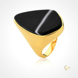 Gold Ring with Black Striped Agate