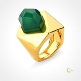 Anel Dourado Maria Dolores com Ágata Verde
