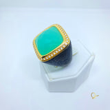 Golden Ring with Aquamarine and Wood