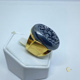 18k Gold Plated Ring with Black Druse