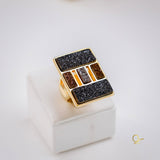 Golden Ring with Black Druse, Chocolate Druse and Titanium Druse