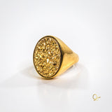 18k Gold Plated Ring with Gold Druse