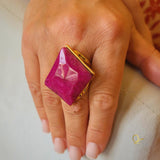 Gold Ring with Feldspar Pink Pink