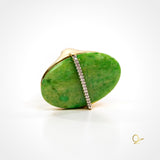 Gold Ring with Green Feldspar and Zirconia