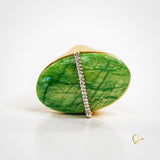 Gold Ring with Green Feldspar and Zirconia