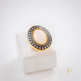 Gold Ring with Mother of Pearl and Zirconia