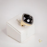 18k Gold Plated Ring with Onyx and Zirconia