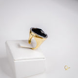 18k Gold Plated Ring with Onyx and Zirconia