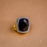Gold Ring with Onyx and Zirconia