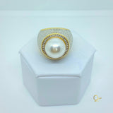 18k Gold Plated Ring with Pearl and Zirconia