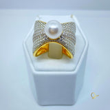 18k Gold Plated Ring with Pearl and Zirconia
