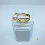 Anel Dourado com Pérola e Zircônias