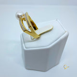 Gold Ring with Pearl and Zirconia