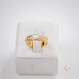 Golden Ring with Porcelain and Micro Pearls