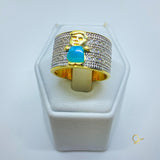 Boy's Gold Ring with Blue Quartz and Zirconia