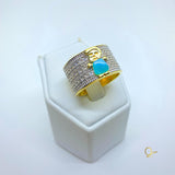 Boy's Gold Ring with Blue Quartz and Zirconia