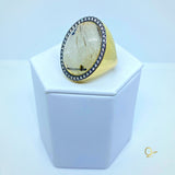 Gold Ring with Graphite Quartz and Zirconia