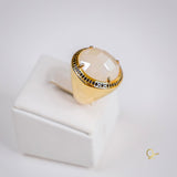 18k Gold Plated Ring with Milk Quartz and Zirconia