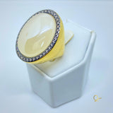 Gold Ring with Milky Quartz and Zirconia