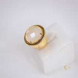 Gold Ring with Milky Quartz and Zirconia