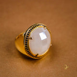 18k Gold Plated Ring with Milk Quartz and Zirconia