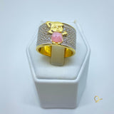 Gold Ring with Rose Quartz and Zirconia Girls