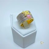 Gold Ring with Rose Quartz and Zirconia Girls