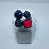 Ring in Black Rhodium with Black Druse, Onyx and Coral