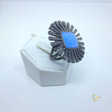 Black Rhodium Plated Ring with Blue Agate