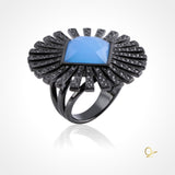 Black Rhodium Plated Ring with Blue Agate