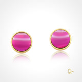 Brinco Dourado com Ágata Pink Listrada