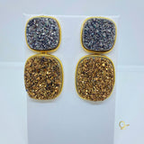 Gold Earring with Chocolate Drusa and Black Drusa