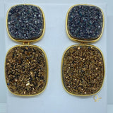 Gold Earring with Chocolate Drusa and Black Drusa