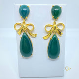 Gold Earring with Green Agate