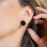 18k Gold Plated Earring with Black Obsidian