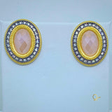 Gold Earring with Rose Quartz and Zirconia